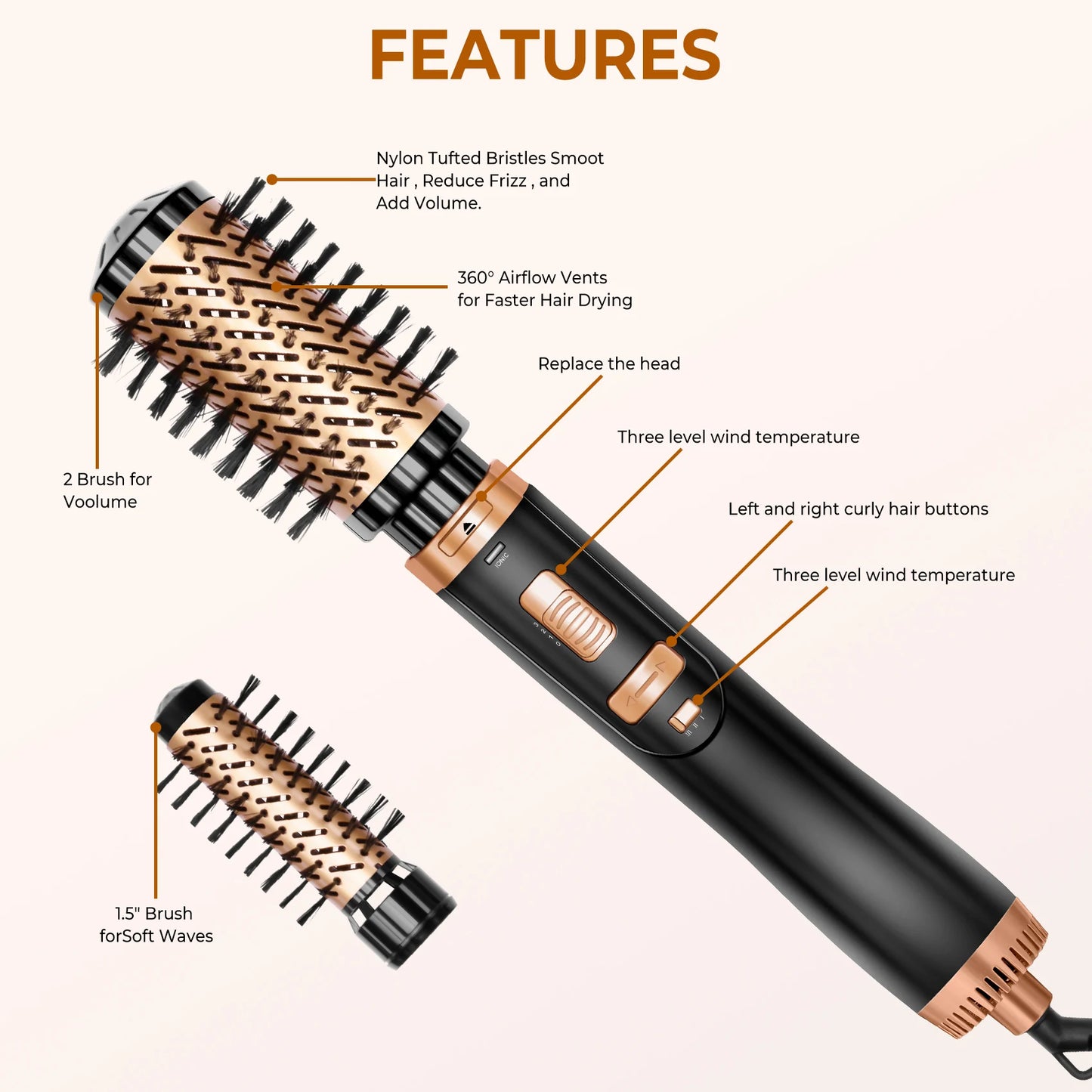 WOW WOW CURLS™ 2 in 1 Hair Dryer Brush